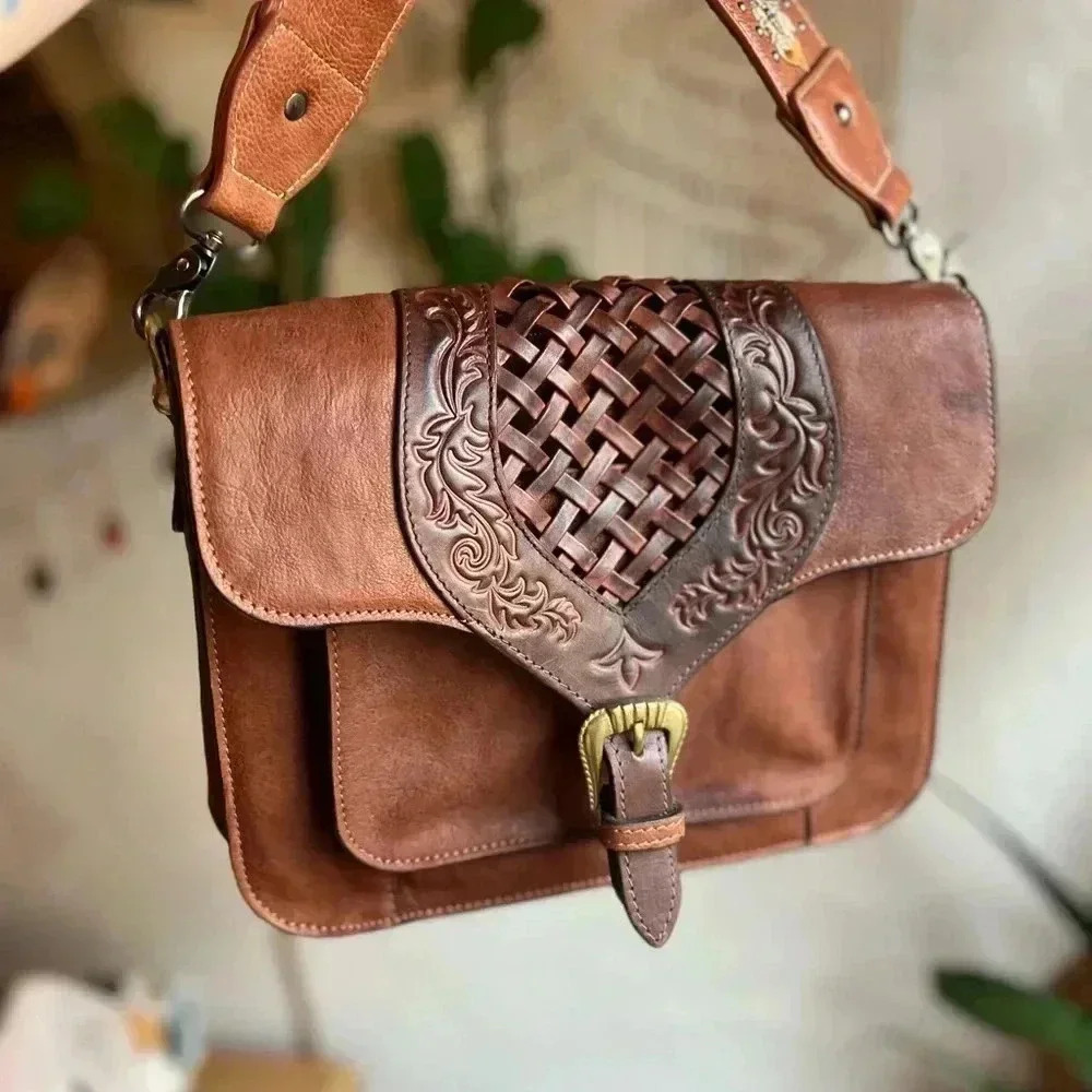 Scully West Tooled Leather Crossbody Bag - 11x8 Western Satchel - Picture 2 of 14